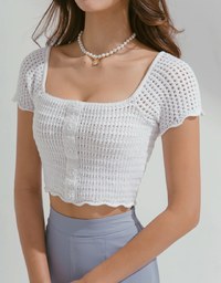 Square Neck Button Crochet Crop Top