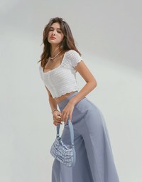 Square Neck Button Crochet Crop Top