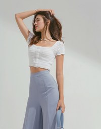 Square Neck Button Crochet Crop Top