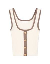 Vintage Button Contrast Knit Crop Tank Top