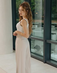 Vintage Button Contrast Knit Crop Tank Top