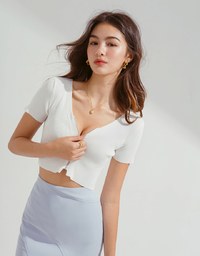 Front Zipper Short Knit Top
