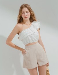 Double Layered Ruffled One-Shoulder Crop Top