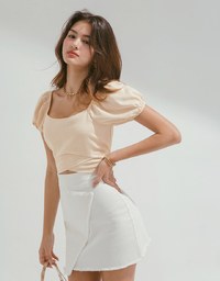 2WAY Fine Checkered Puff Sleeve Crop Top