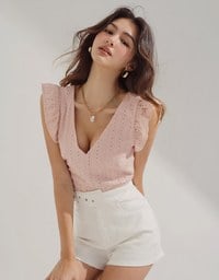 Eyelet Lace Ruffled Sleeve Crop Top