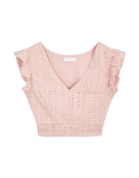 Eyelet Lace Ruffled Sleeve Crop Top