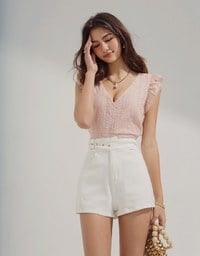 Eyelet Lace Ruffled Sleeve Crop Top
