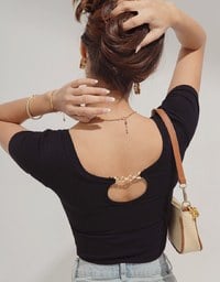 Understated Elegant Metallic Chain Crop Top