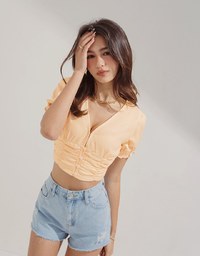 Gingham Scrunch Cinched Waist Crop Top