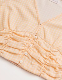 Gingham Scrunch Cinched Waist Crop Top
