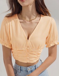 Gingham Scrunch Cinched Waist Crop Top