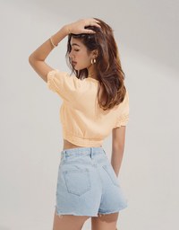 Gingham Scrunch Cinched Waist Crop Top