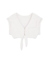 Crinkled Front-Tie Sleeveless Crop Cotton Top