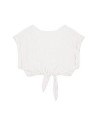 Crinkled Front-Tie Sleeveless Crop Cotton Top