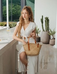 Crinkled Front-Tie Sleeveless Crop Cotton Top