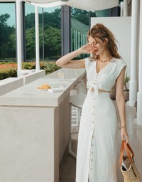 Crinkled Front-Tie Sleeveless Crop Cotton Top