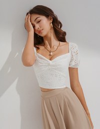 Embroidered Square Neck Twist Crop Top