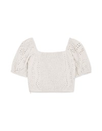 Embroidered Square Neck Twist Crop Top