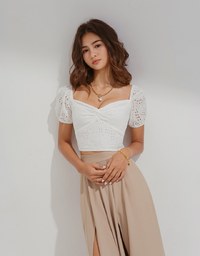 Embroidered Square Neck Twist Crop Top