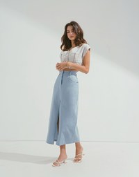 Modern Chic Front Slit Denim Skorts