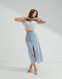 Modern Chic Front Slit Denim Skorts