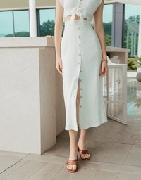 Crinkled Button Down Slit Maxi Skirt
