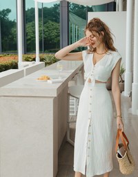 Crinkled Button Down Slit Maxi Skirt