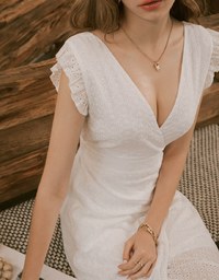 Décolleté V Open Back Lace Slit Maxi Dress