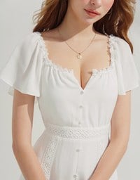 Rustic Bohême Ruffled Hem Lace Mini Dress