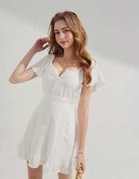 Rustic Bohême Ruffled Hem Lace Mini Dress