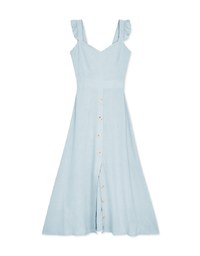 Soigné Ruffled Shoulder Strap Slit Maxi Dress