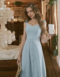 Soigné Ruffled Shoulder Strap Slit Maxi Dress