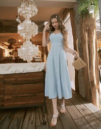Soigné Ruffled Shoulder Strap Slit Maxi Dress