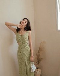 Embroidered Lace Hollow Waist Maxi Dress
