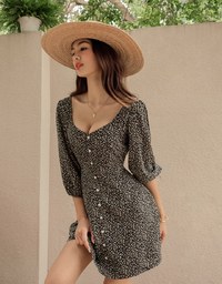 Vintage Ditsy Floral Buttoned Mini Dress