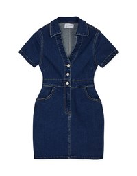 Deep V Lapel Fitted Short Denim Jeans Dress