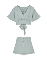 Dainty V-Neck Tie Back Top + Skorts Set Wear