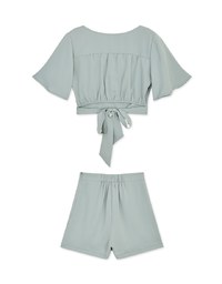 Dainty V-Neck Tie Back Top + Skorts Set Wear