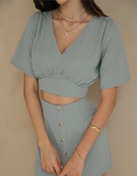 Dainty V-Neck Tie Back Top + Skorts Set Wear