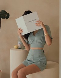 Dainty V-Neck Tie Back Top + Skorts Set Wear
