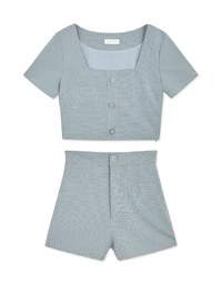 Square Neck Fine Gingham Top + Shorts Set Wear