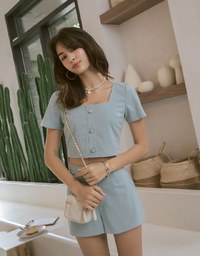 Square Neck Fine Gingham Top + Shorts Set Wear
