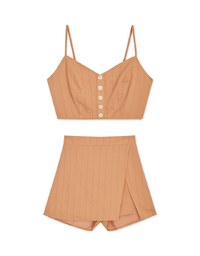 Texture Pattern Thin Strap Button Top + Skorts Set Wear