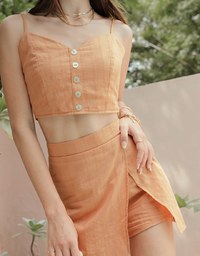 Texture Pattern Thin Strap Button Top + Skorts Set Wear