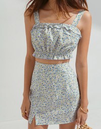 Summer Ditsy Floral Crop Top Skirt Suit