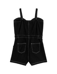 Casual Thin Strap Seamline Denim Playsuit