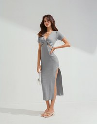 Hollow Wrinkled SideSlit Knit Long Dress