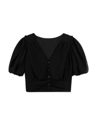 V-Neck Textured Little Ruffled Crop Top