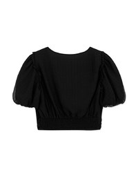 V-Neck Textured Little Ruffled Crop Top