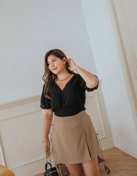 V-Neck Textured Little Ruffled Crop Top
